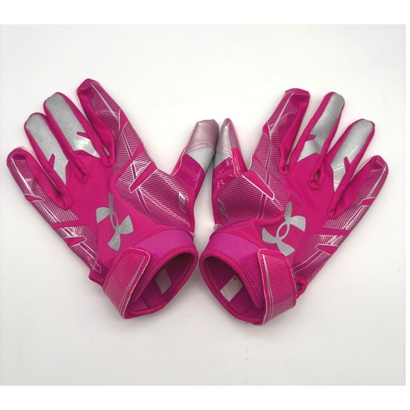 Under‎ Armour F8 Football Receiver Gloves Pink Silver Extra Large XL - Picture 1 of 4